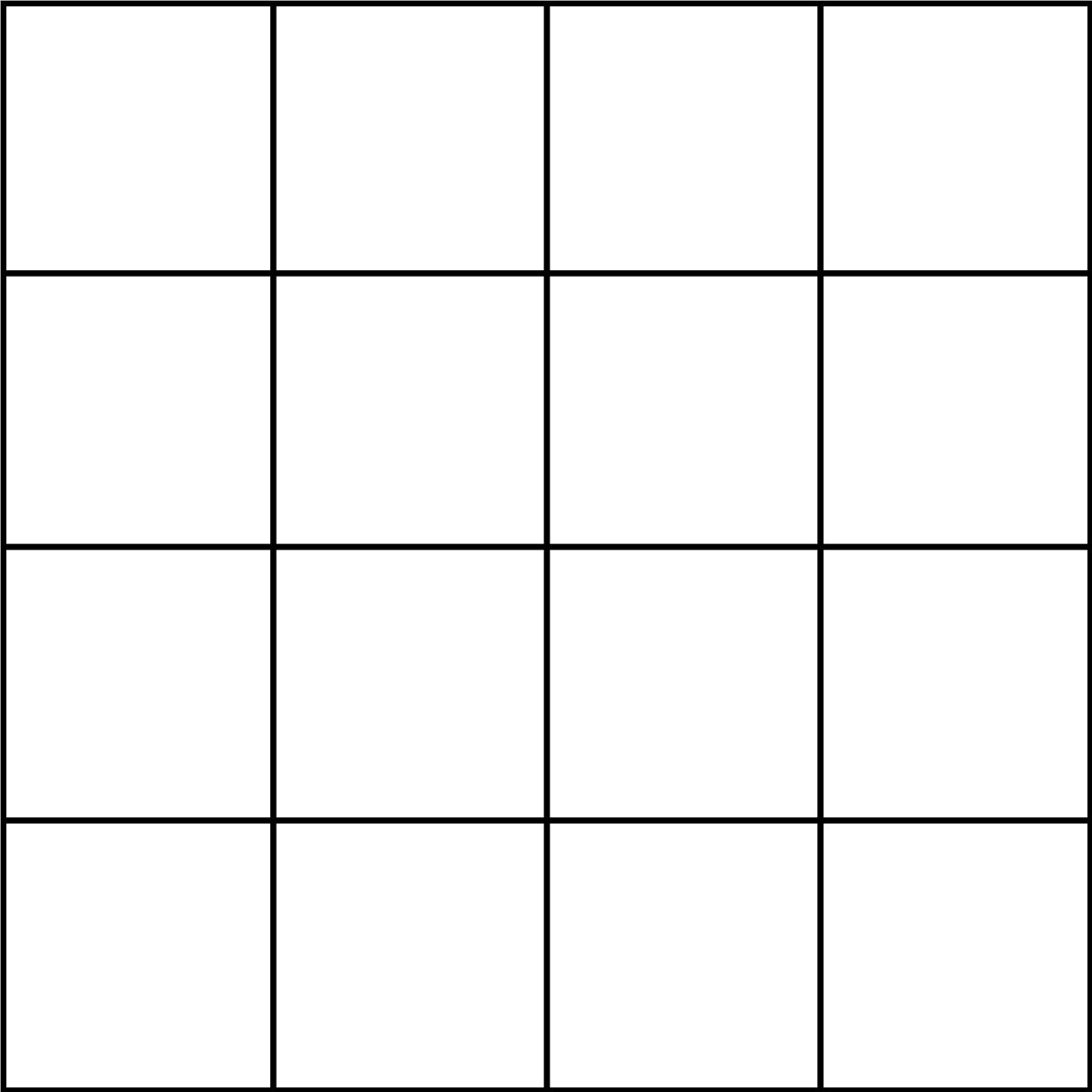 A black and white square grid featuring four equal squares arranged in a 2x2 layout