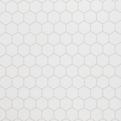 White tile featuring a pattern of hexagons in a clean, geometric design