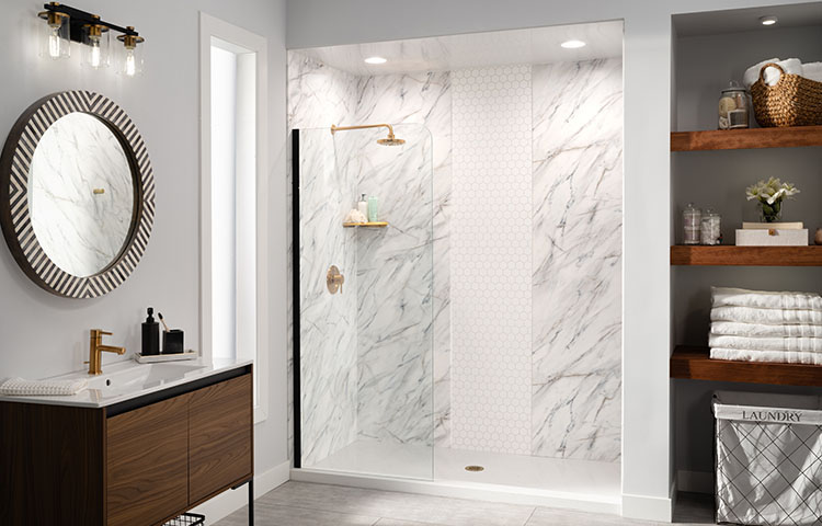 New white marble shower